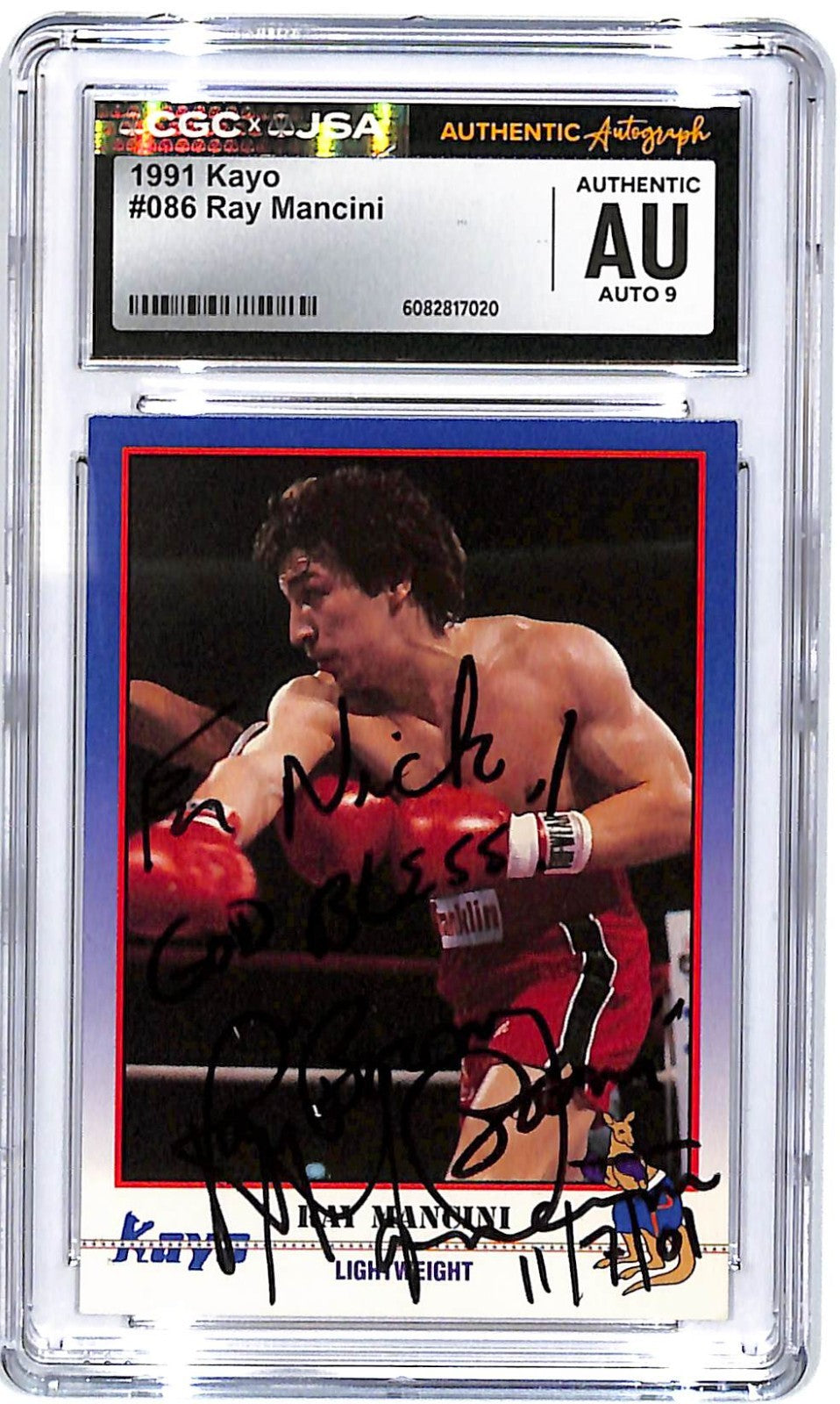 1991 Ray Mancini Kayo Autograph #086 CGC - JSA Auto 9