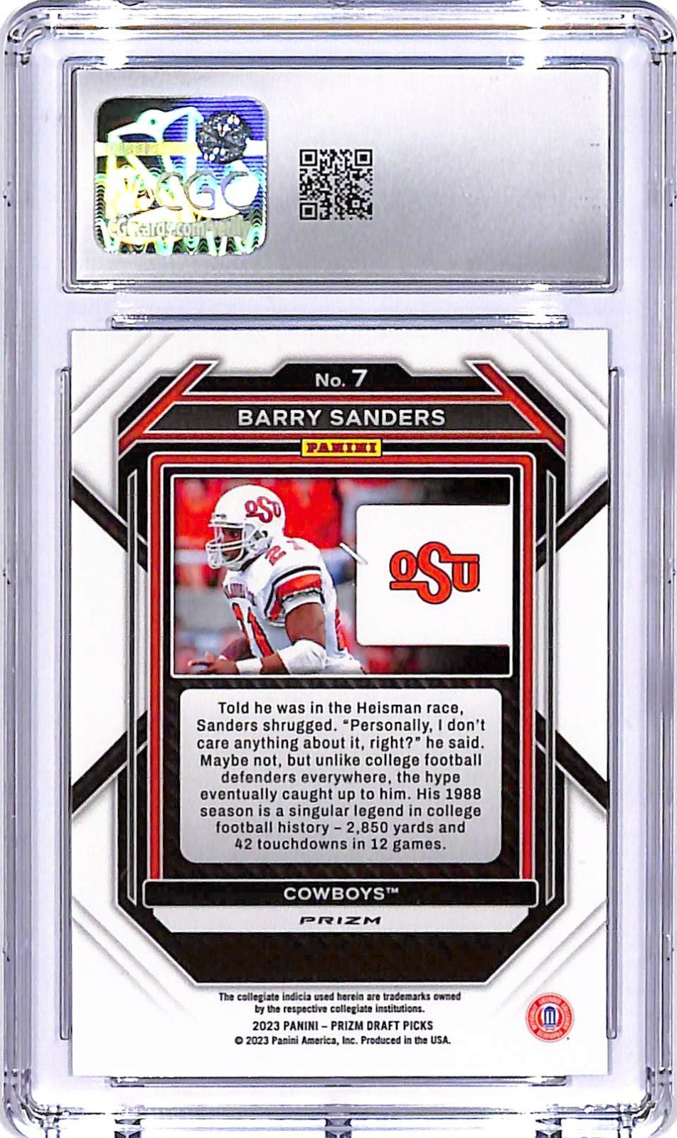 2023 Prizm Draft Picks Barry Sanders Silver #7 CGC 9.5 Oklahoma STate