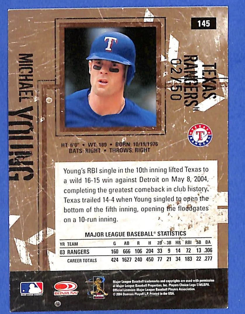 2004 Michael Young Donruss Leather and Lumber Autograph 145 #2/50