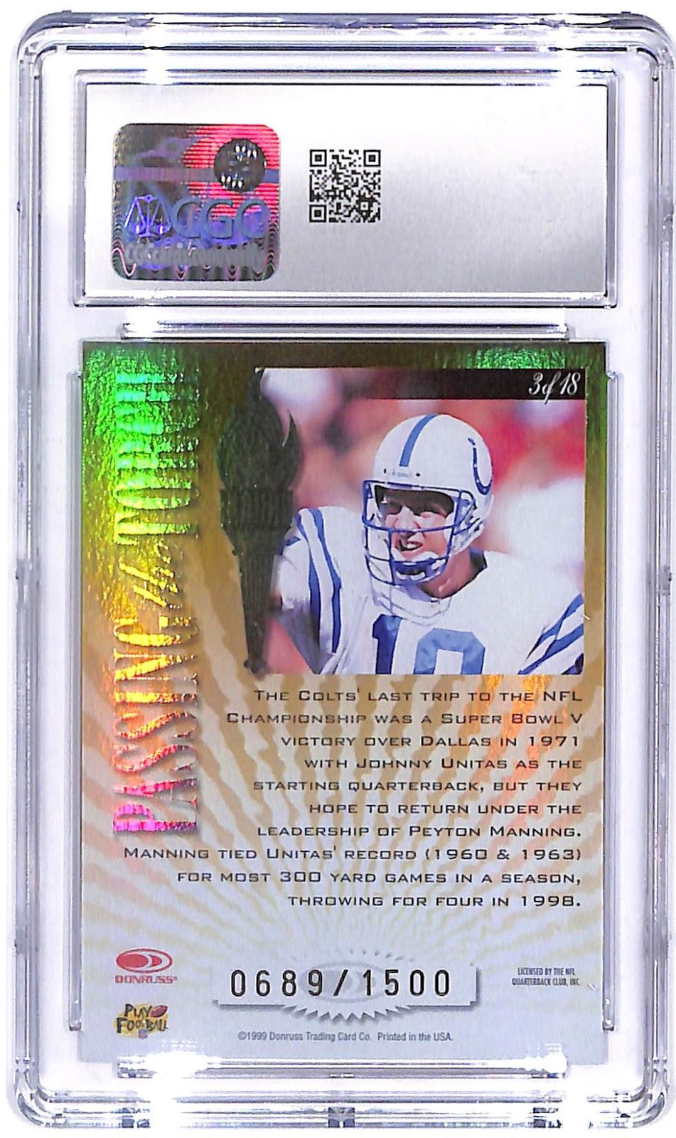 1999 Peyton Manning Donruss Elite Passing The Torch #3 CGC Mint 10
