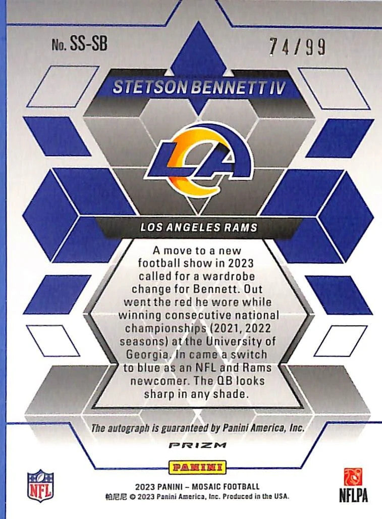 2023 Mosaic Stetson Bennett Auto Autograph Rookie RC Red /99 Rams