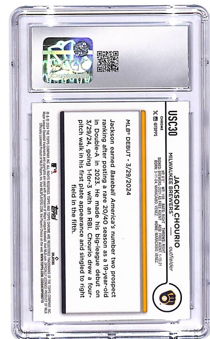2024 Topps Chrome Update Jackson Chourio Rookie RC Xfractor CGC 9.5 Brewers