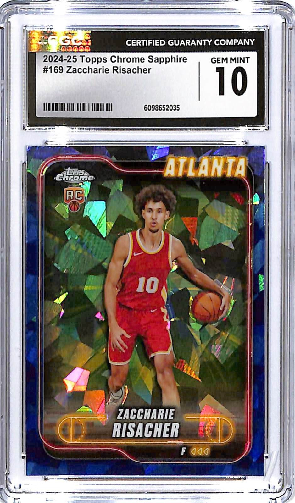2024-25 Topps Chrome Sapphire Zaccharie Risacher Rookie RC CGC 10 #169 Hawks