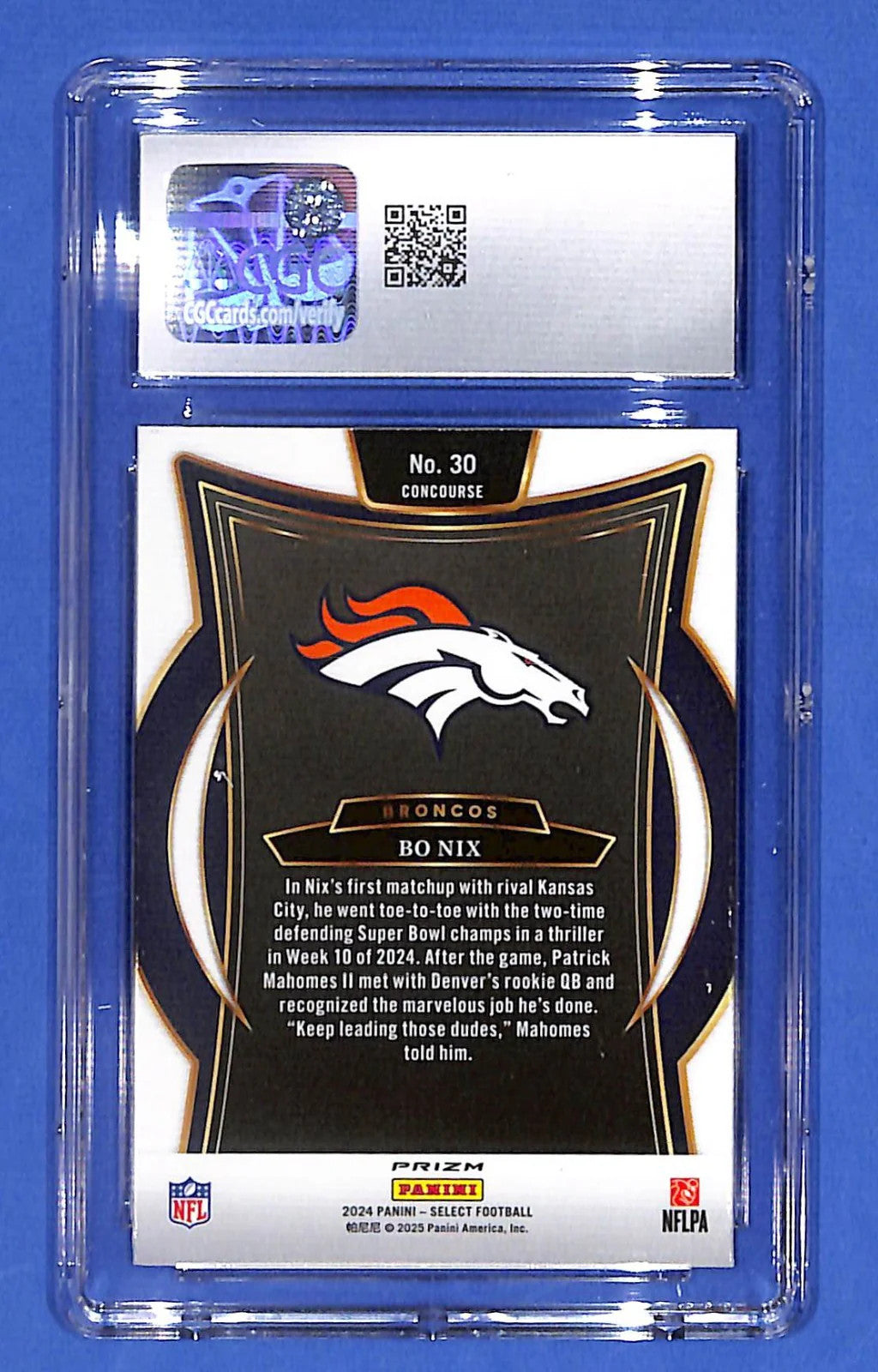 2024 Panini Select - Concourse Bo Nix #30 Silver Prizm (RC) CGC 10 GM Broncos