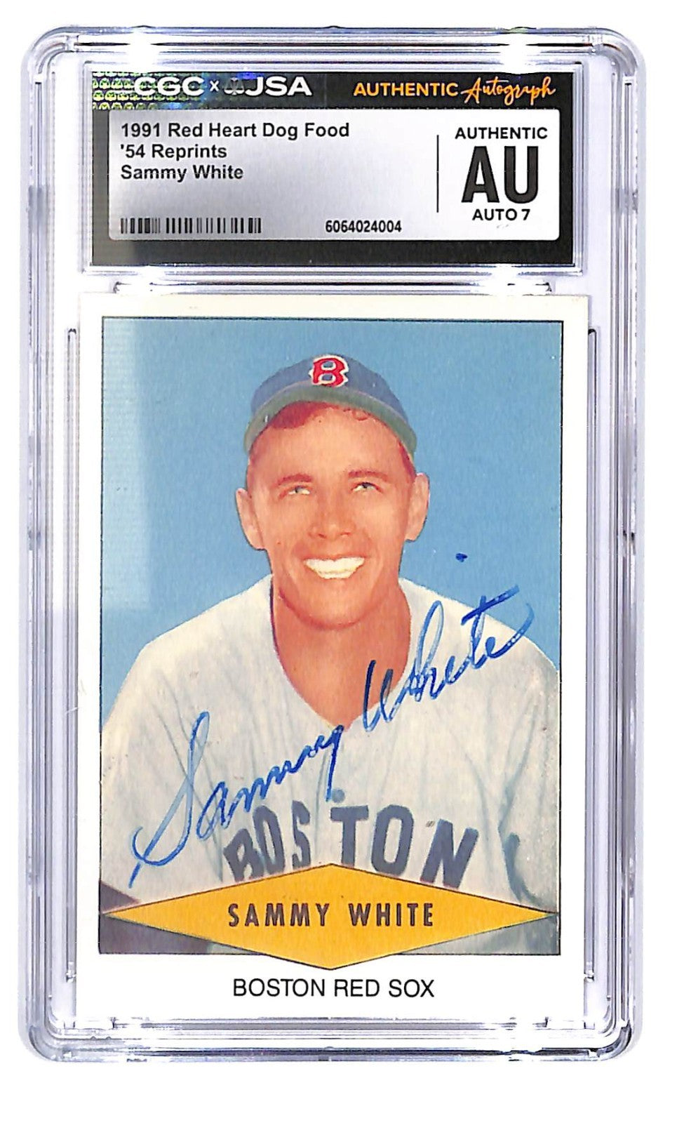 Signed 1991 Red Heart Dog Food '54 Reprints Sammy White CGC 7 Autograph