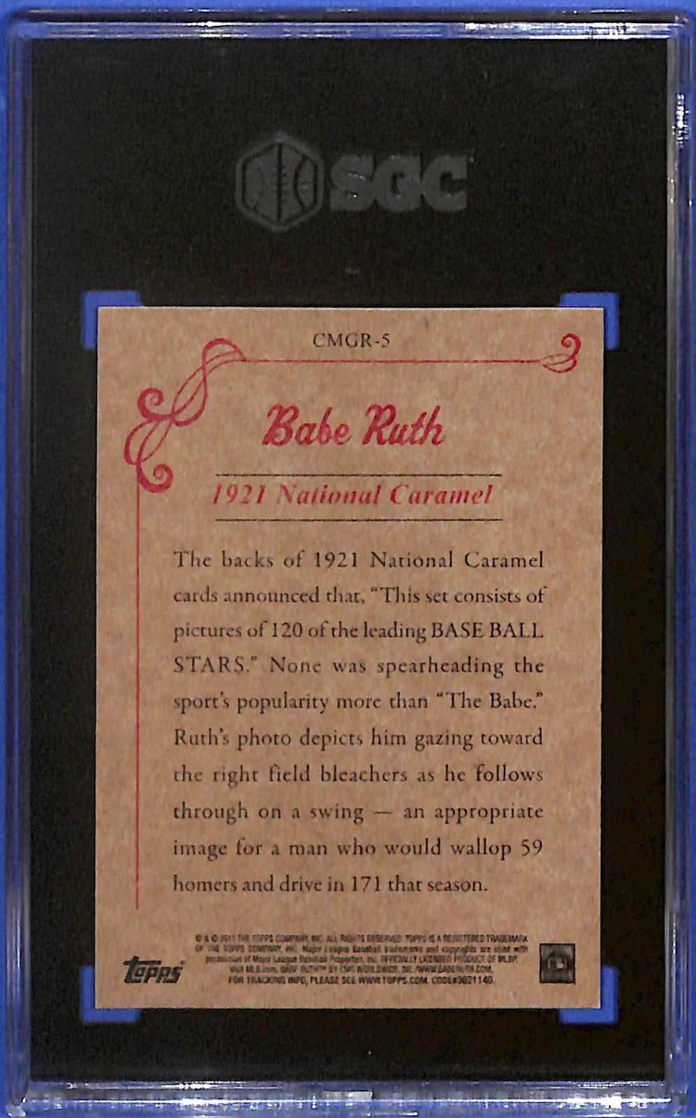 2011 Topps 1921 National Caramel reprints Babe Ruth #CMGR-5 SGC 10 GM HOF