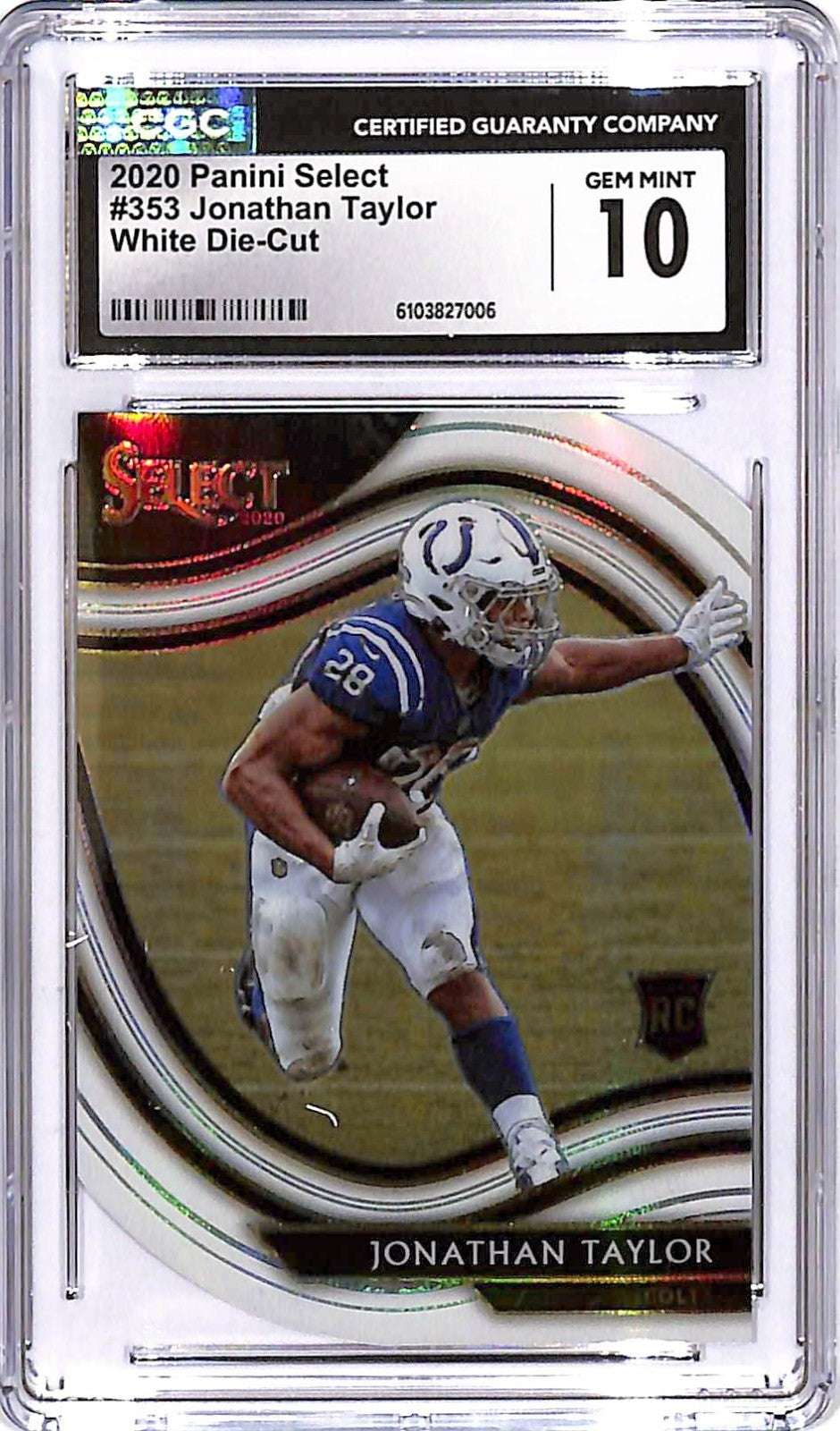 2020 Panini Select - Field Level Jonathan Taylor #353 White Prizm Die-Cut CGC 10