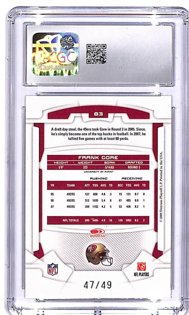 2008 Leaf Rookies and Stars Frank Gore Longevity Gold /49 #83 CGC 10 49ers
