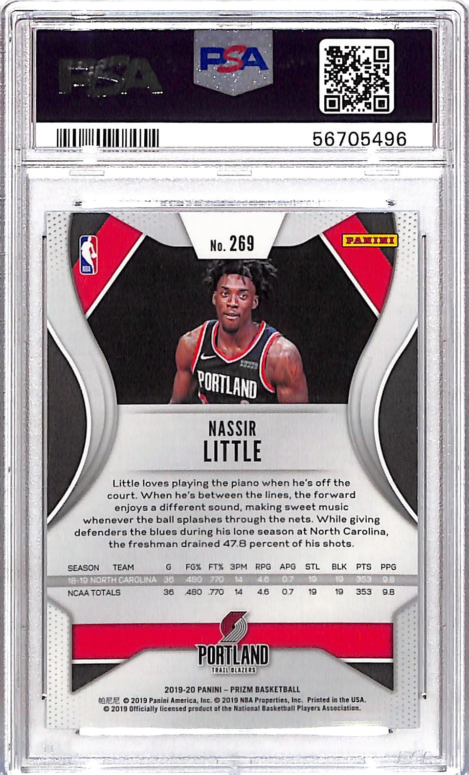 2019 Panini Prizm Nassir Little #269 PSA 9