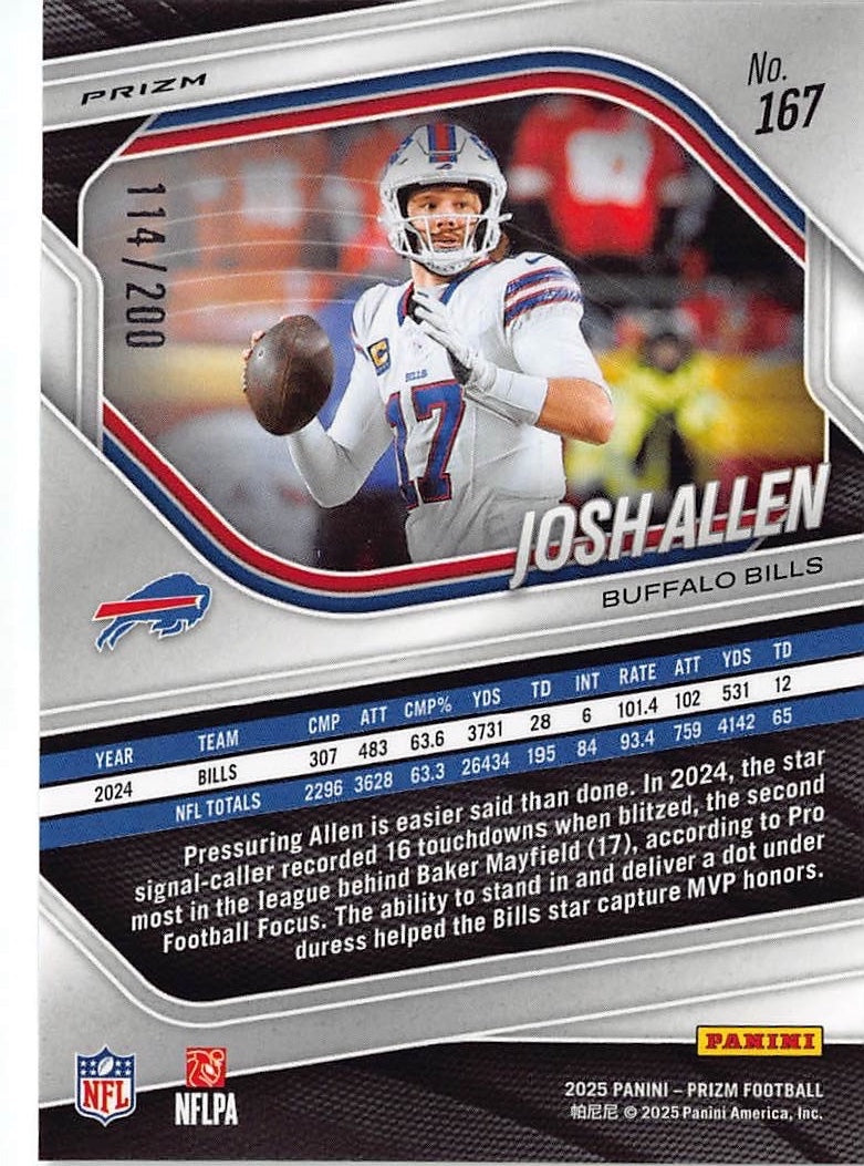 2025 Panini Prizm Football Josh Allen Hyper /200 #167 Buffalo Bills