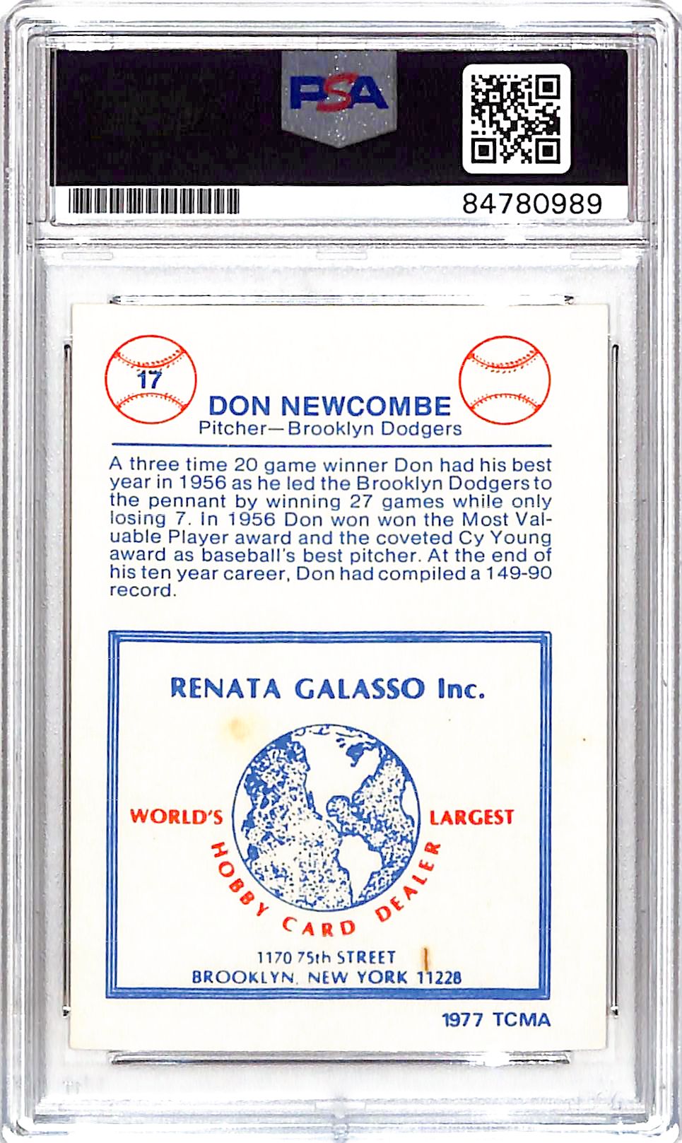 1977 Renata Galasso Don Newcombe Auto Autograph #17 PSA Authentic Dodgers