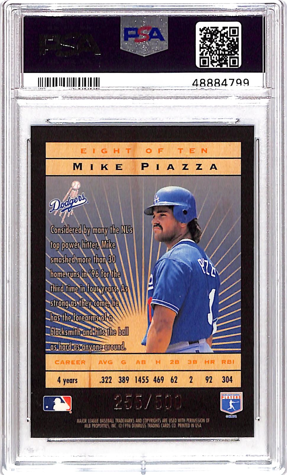 1996 Leaf Limited Lumberjacks Mike Piazza Black Border /500 #8 PSA 10 Dodgers