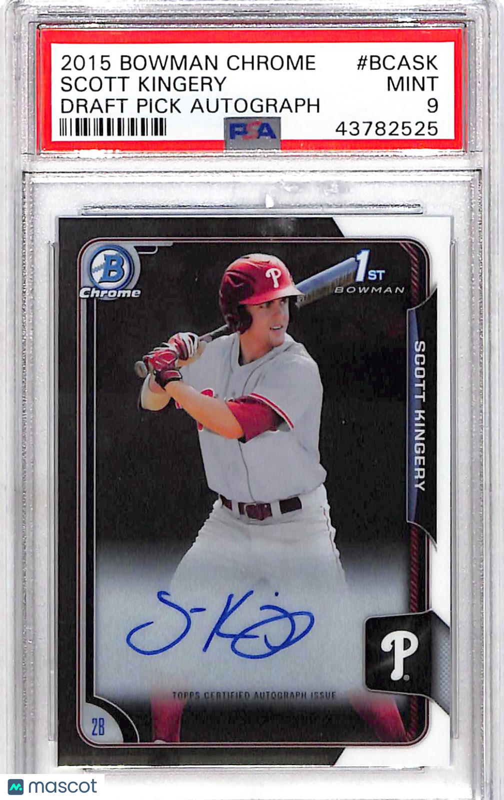 2015 Bowman Chrome Draft Pick Autograph Scott Kingery #BCASK PSA 9