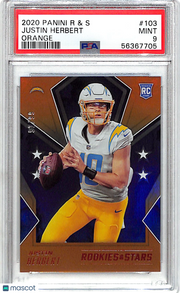2020 Panini Rookies & Stars Justin Herbert Orange /99 Rookie #103 PSA 9 Chargers
