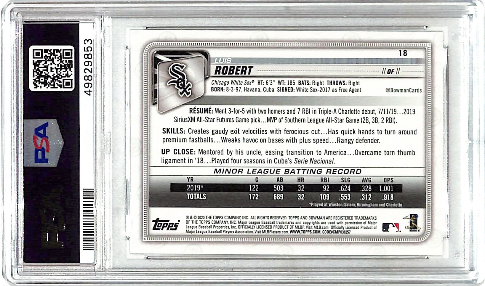 2020 Bowman Luis Robert #18 PSA 9