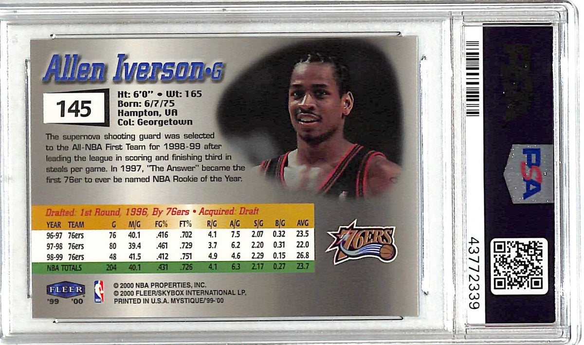 1999 Fleer Mystique Allen Iverson /2500 #145 PSA 9 Philadelphia 76ers
