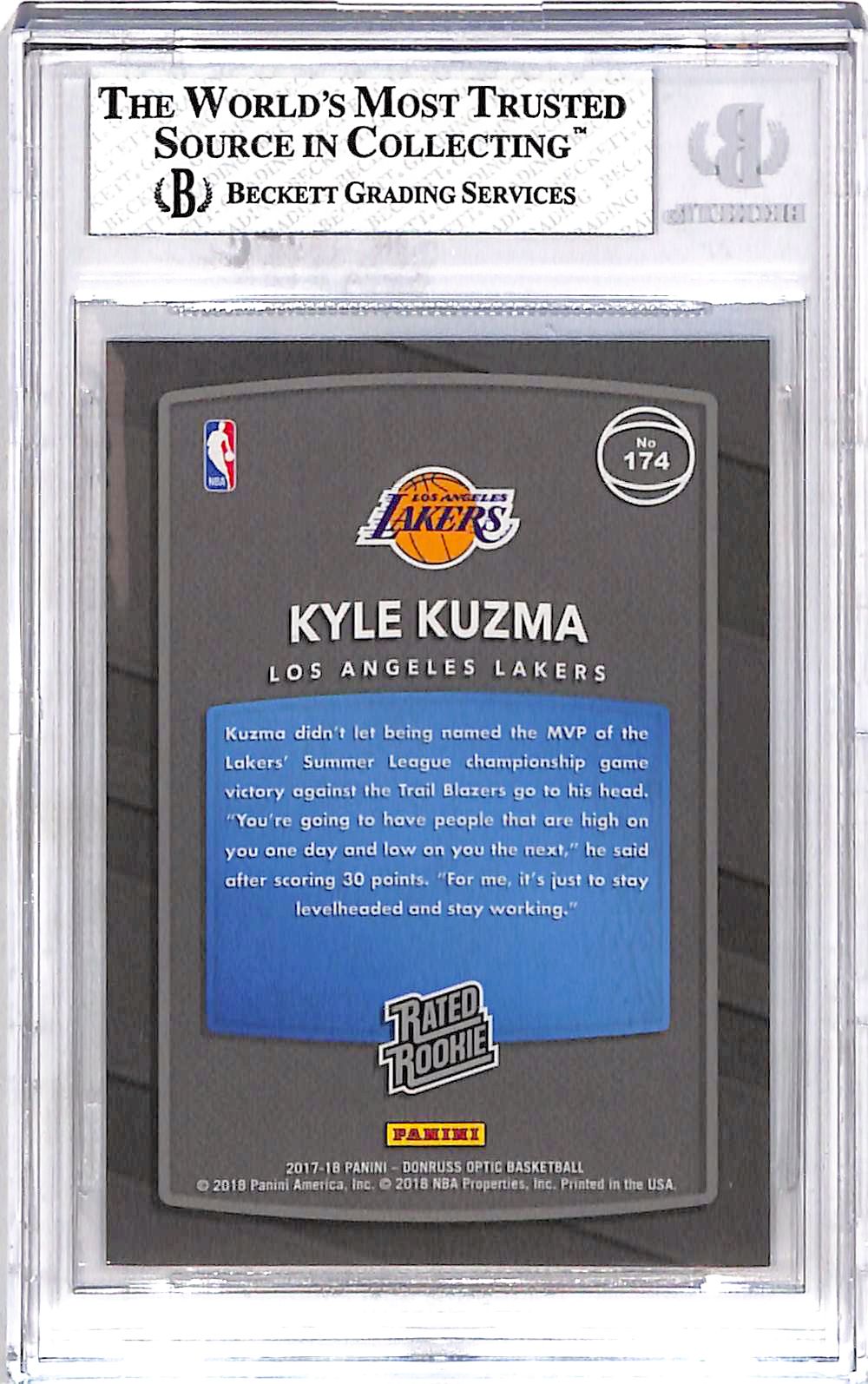 2017 Donruss Optic Mega Box Rated Rookie Shock Flash Kyle Kuzma RR #174 BGS 7.5