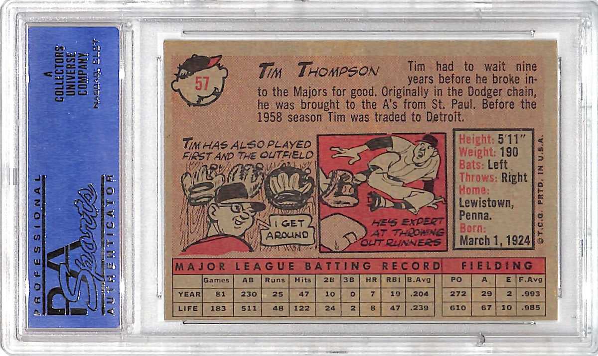 1958 Topps Tim Thompson #57 PSA 8 Detroit Tigers