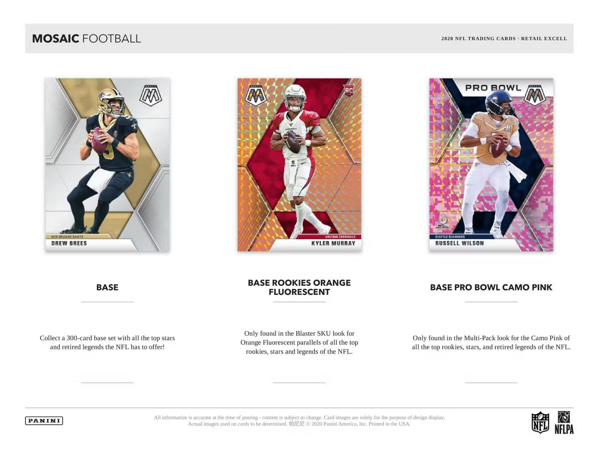 2020 Panini Mosaic NFL Trading Cards Blaster Box- 4 Exclusive Parallels