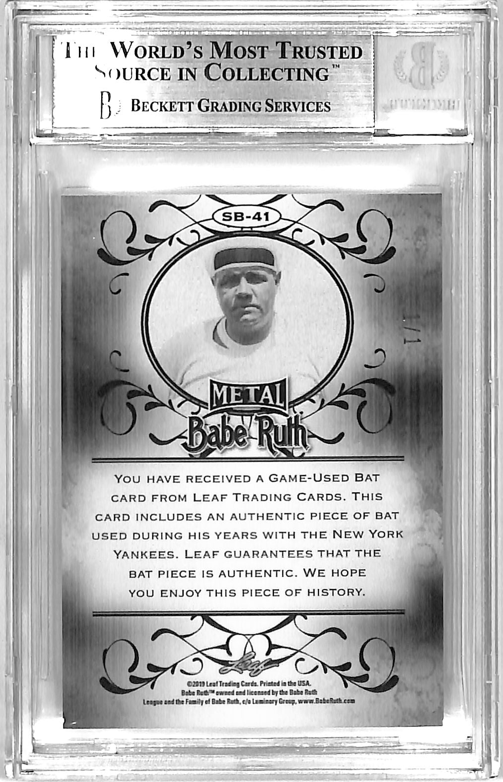 2019 Leaf Metal Babe Ruth Babe Ruth Collection Bats Gold Wave 1/1 #SB-41 BGS 9