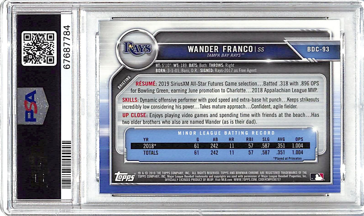 2019 Bowman Draft Wander Franco #BDC93 Chrome Fielding PSA 9