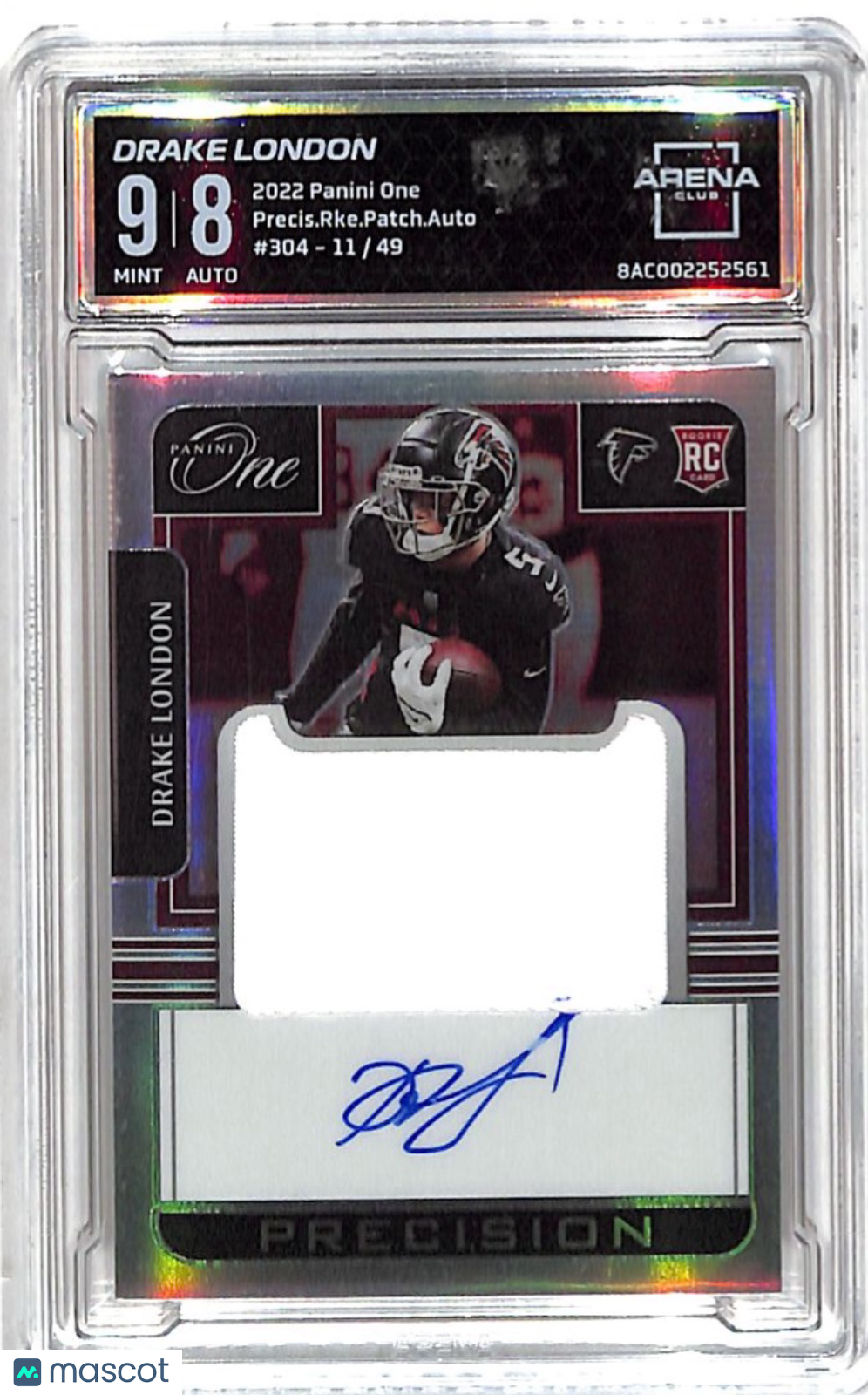 2022 Panini One Precision Drake London /49 Auto Patch RC Arena Club 9 Falcons