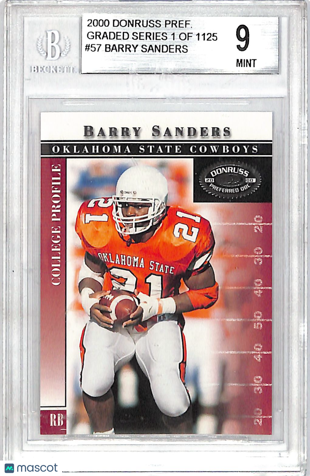 2000 Donruss Preferred QBC Barry Sanders /1125 #57 BGS 9 Oklahoma State