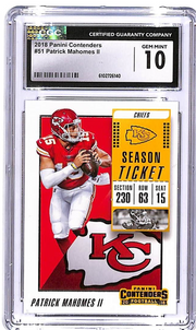 2018 Contenders Patrick Mahomes #51 CGC 10 Chiefs