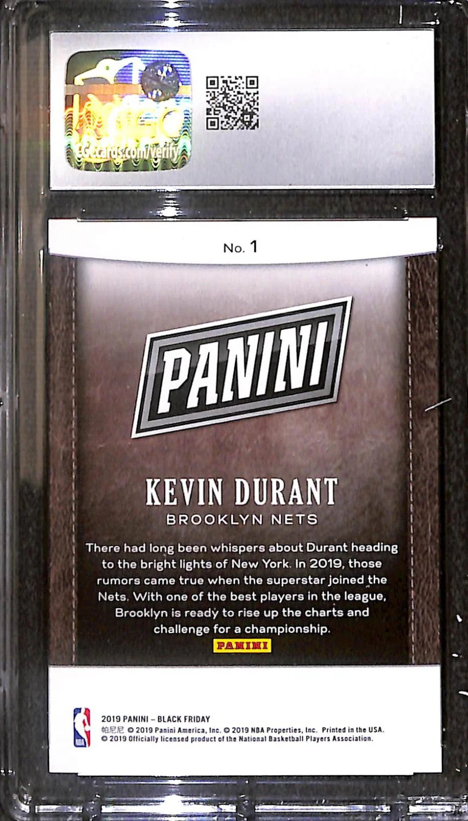 2019 Panini Black Friday Future Frames #1 Kevin Durant RC #10/99 CGC 10 Gem Mint