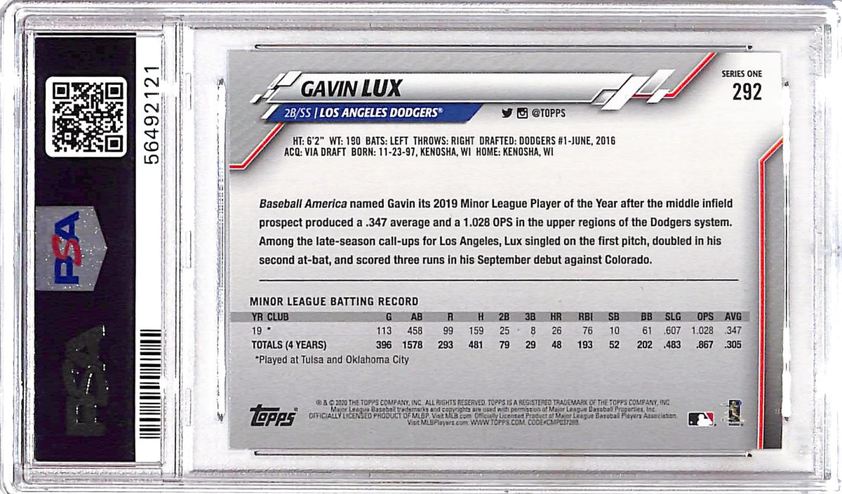 2020 Topps Gavin Lux #292 PSA 10