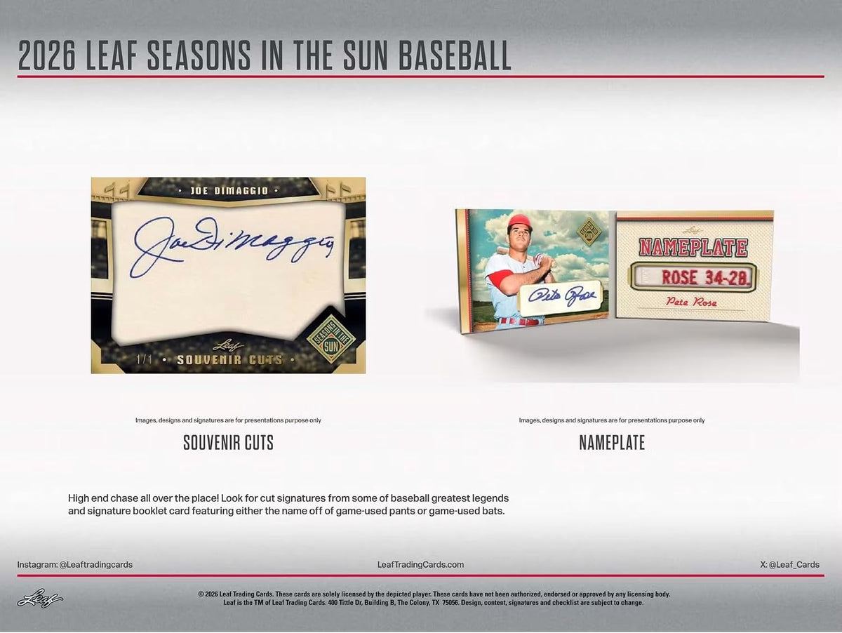 2026 Leaf Seasons in the Sun Baseball Hobby Box