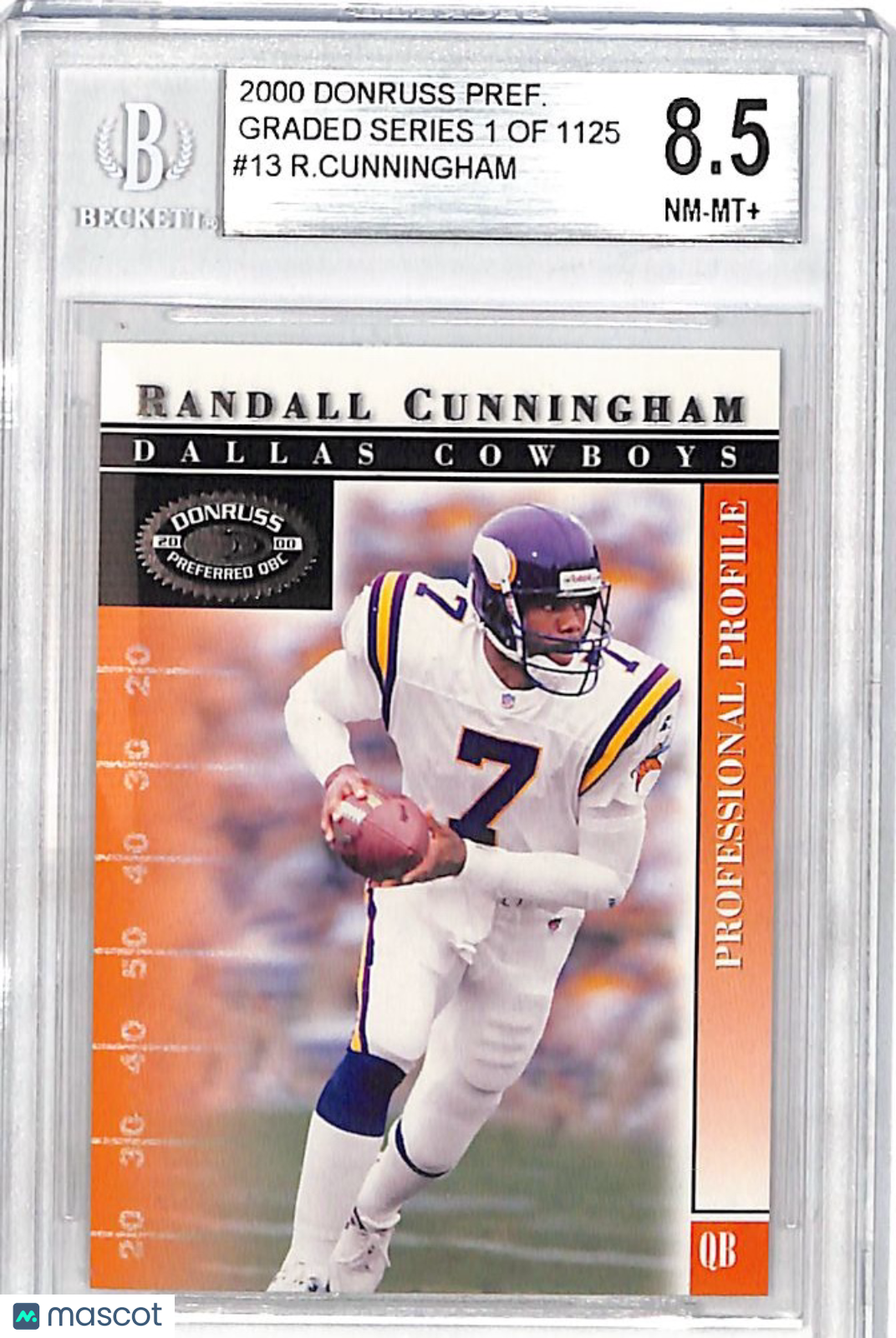 2000 Donruss Preferred Graded Series Randall Cunningham Graded Series /1125 #13 BGS 8.5 Dallas Cowboys