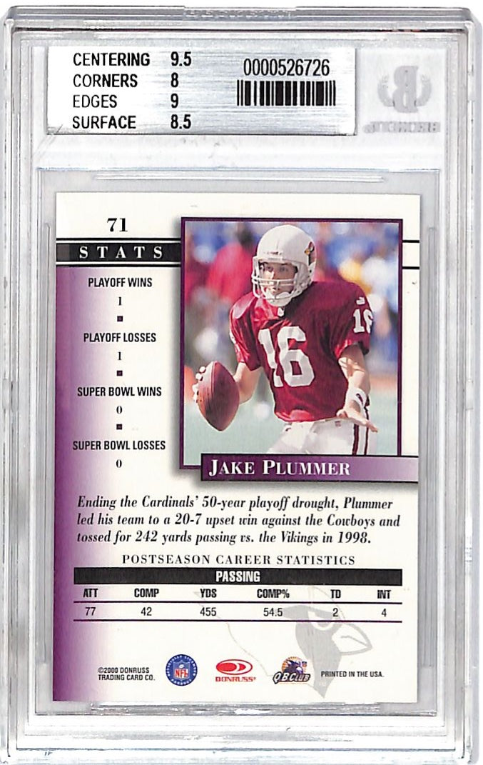 2000 Donruss Preferred QBC Jake Plummer Graded /1125 #71 BGS 8.5 Cardinals