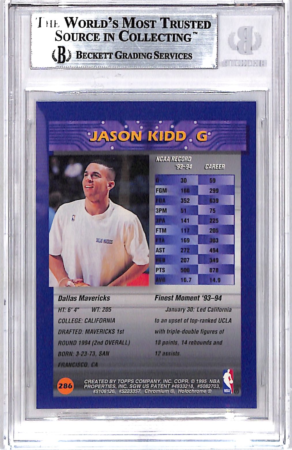 1994 Finest Jason Kidd #286 Rookie BGS 8.5