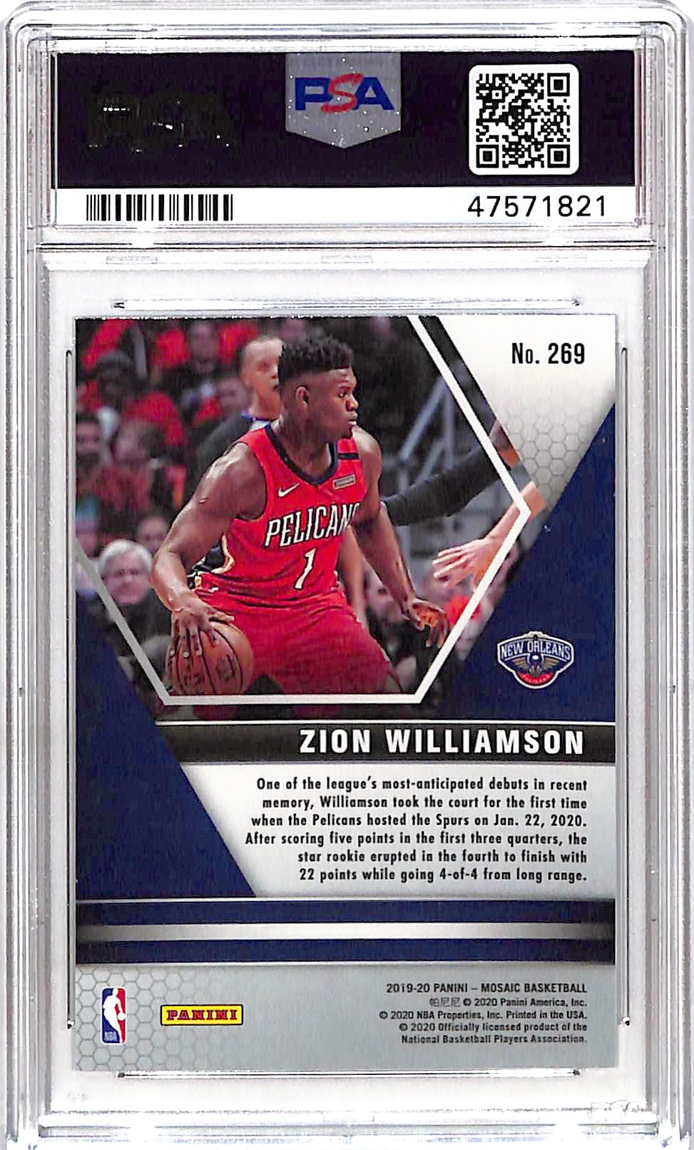 2019 Panini Mosaic Zion Williamson #269 PSA 8