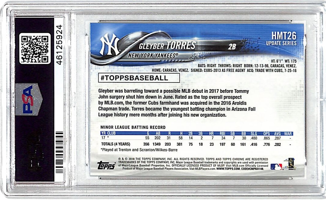 2018 Topps Chrome Update Gleyber Torres #HMT26 PSA 10