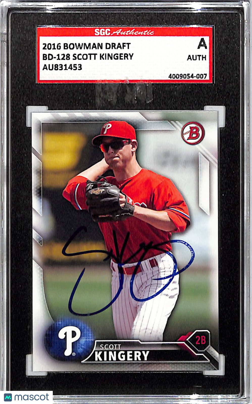 2016 Bowman Draft Scott Kingery Auto Rookie #BD-128 SGC Authentic Phillies