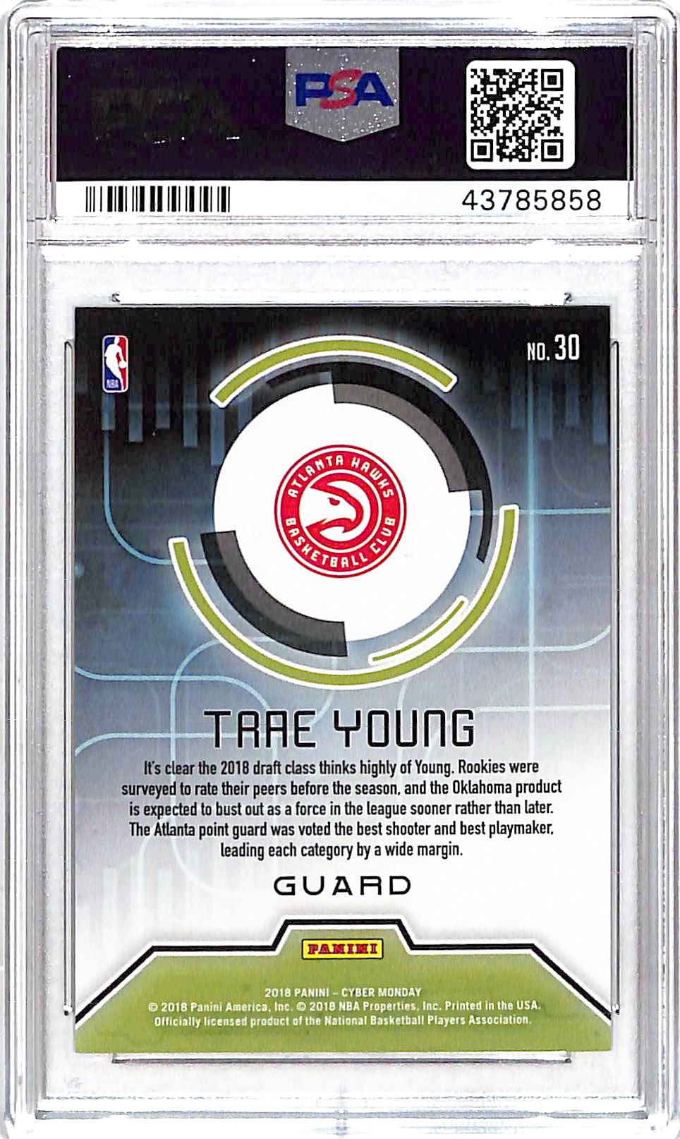 2018 Panini Cyber Monday Trae Young Rapture /25 Rookie #30 PSA 10 Atlanta Hawks