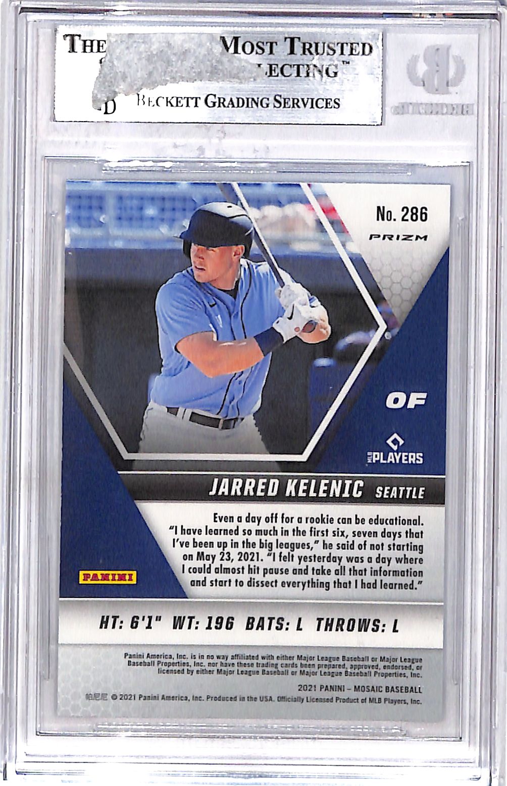2021 Panini Mosaic Mosaic Reactive Blue Jarred Kelenic #286 BGS 9