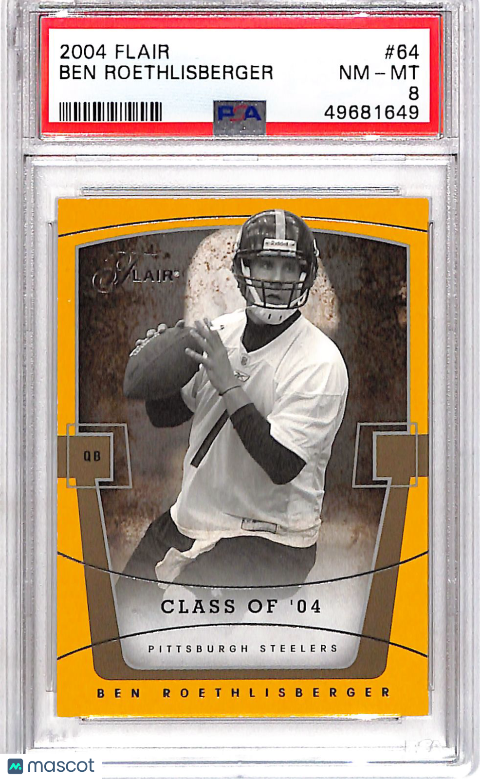 2004 Flair Ben Roethlisberger /799 Rookie #64 PSA 8 Pittsburgh Steelers