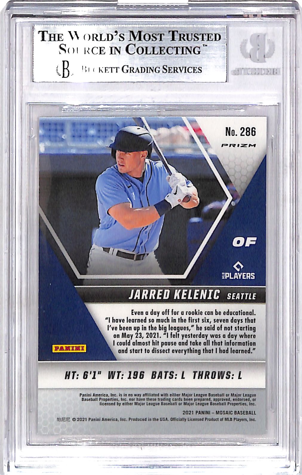 2021 Panini Mosaic Mosaic Reactive Red Jarred Kelenic #286 BGS 9