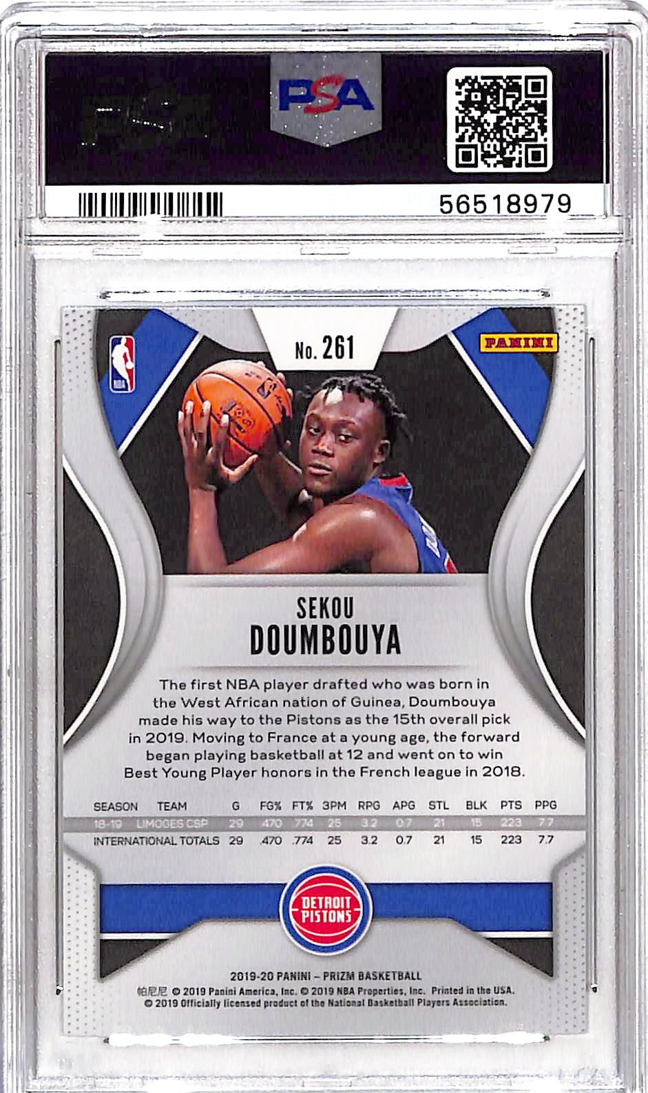 2019 Panini Prizm Sekou Doumbouya #261 PSA 9