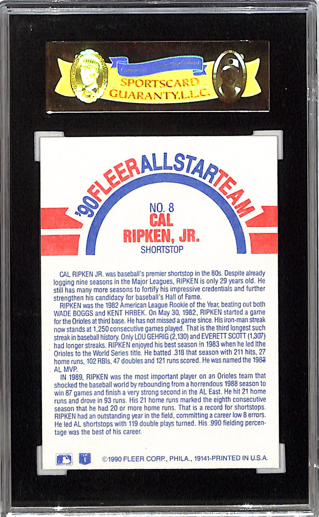 1990 Fleer Cal Ripken, Jr. All-Star #8 SGC 8 Baltimore Orioles
