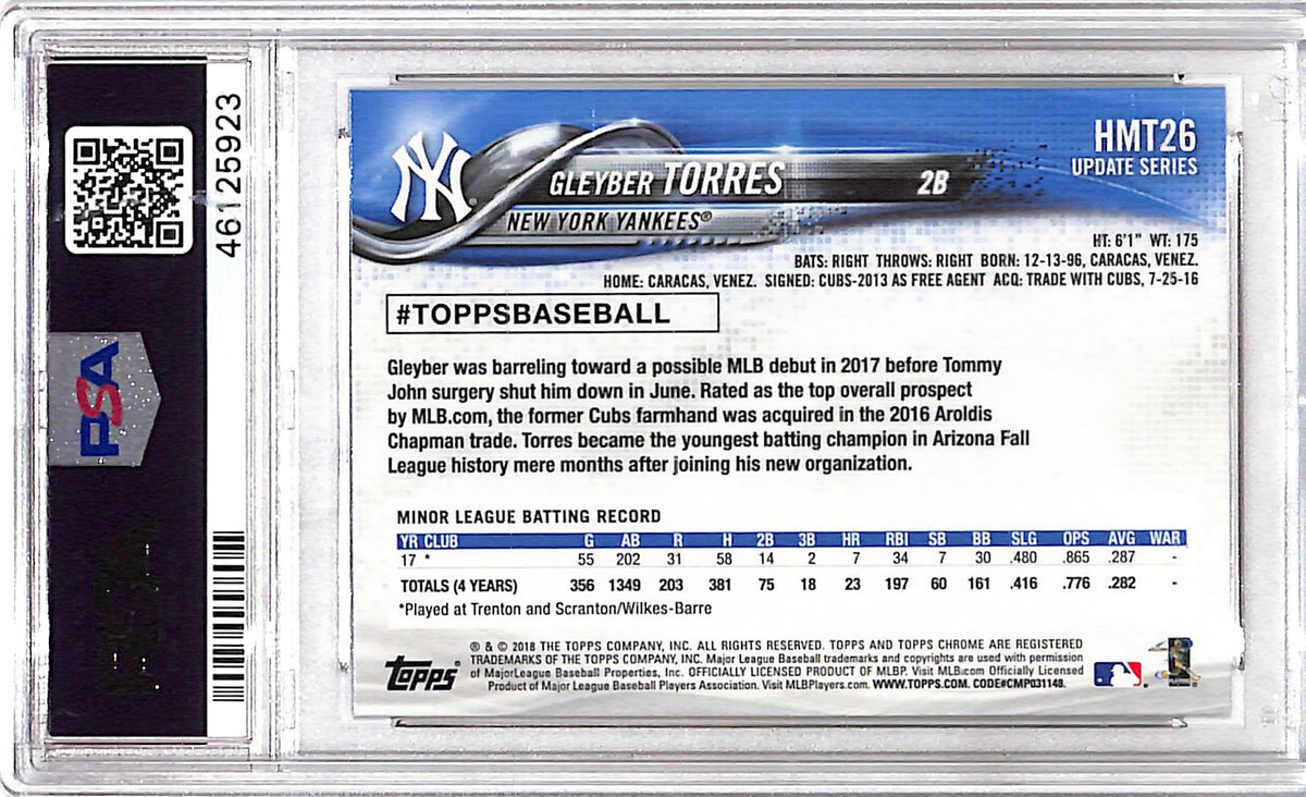 2018 Topps Chrome Update Gleyber Torres #HMT26 PSA 9