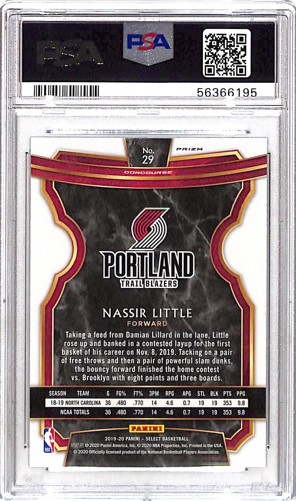 2019 Panini Select Nassir Little #29 Scope Prizm PSA 10