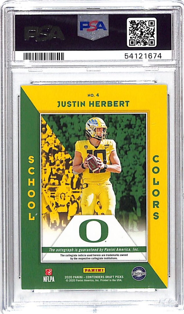 2020 Contenders Draft School Colors Justin Herbert Auto Cracked Ice /23 RC PSA 9