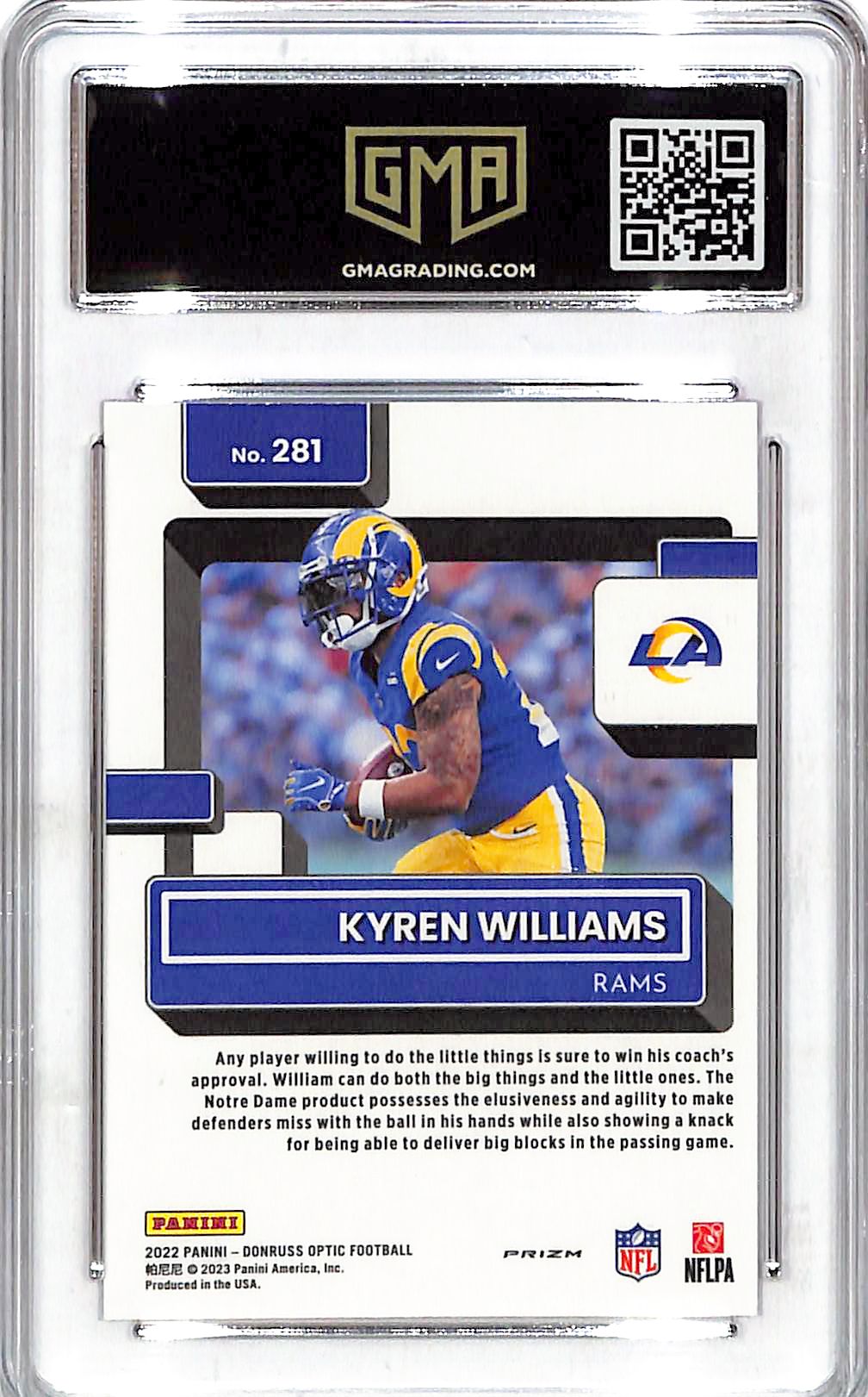 2022 Donruss Optic Kyren Williams Pink Prizm Rookie #281 GMA 10 Los Angeles Rams