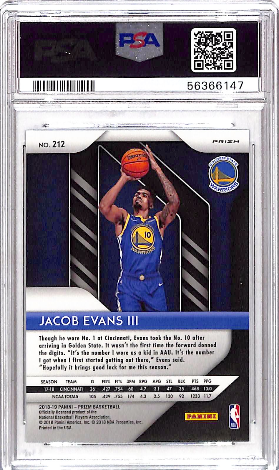 2018 Panini Prizm Jacob Evans III #212 Silver PSA 9