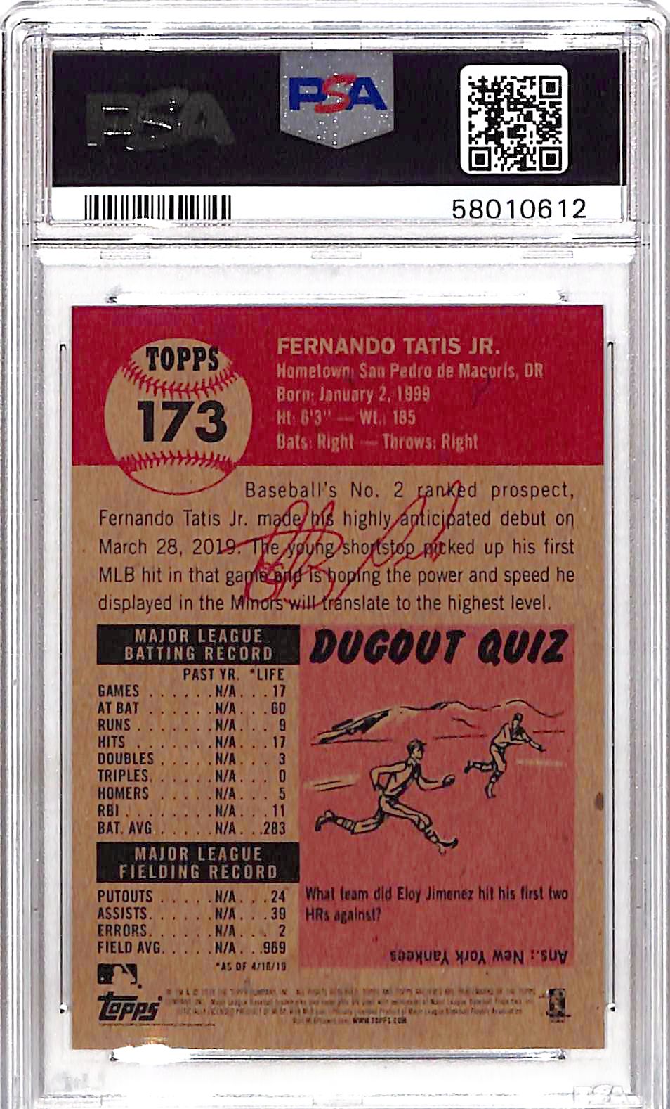 2019 Topps Living Fernando Tatis JR. #173 PSA 9