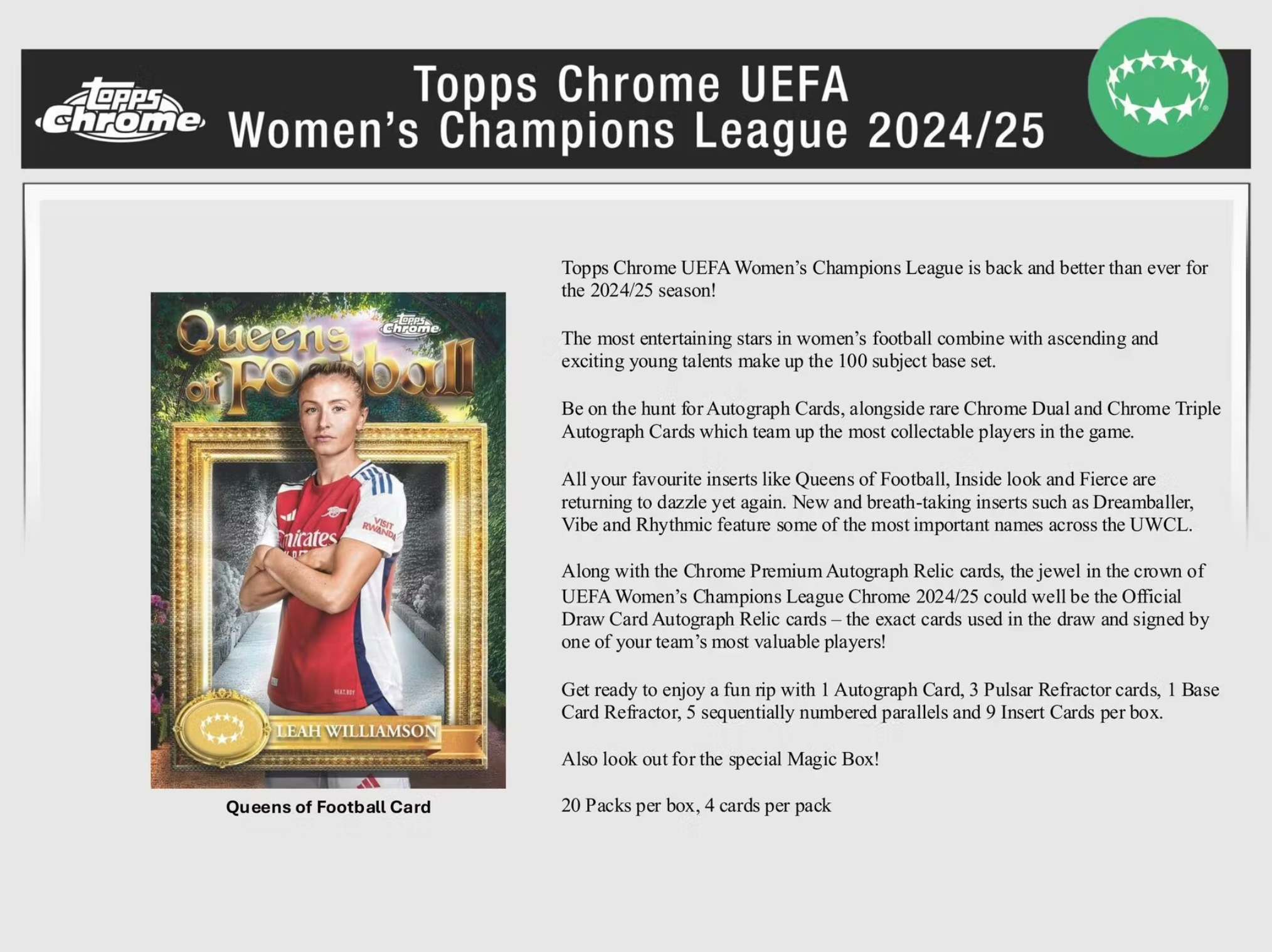 2024/25 Topps Chrome UEFA Women's C.L. Soccer Hobby Box